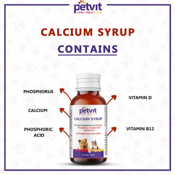 Petvit Calcium Syrup For Dog Stronger Bones Teeth & Growth In Pet For All Age Group 100Ml