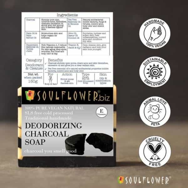 Soulflower Deodorizing Charcoal Soap 150Gm