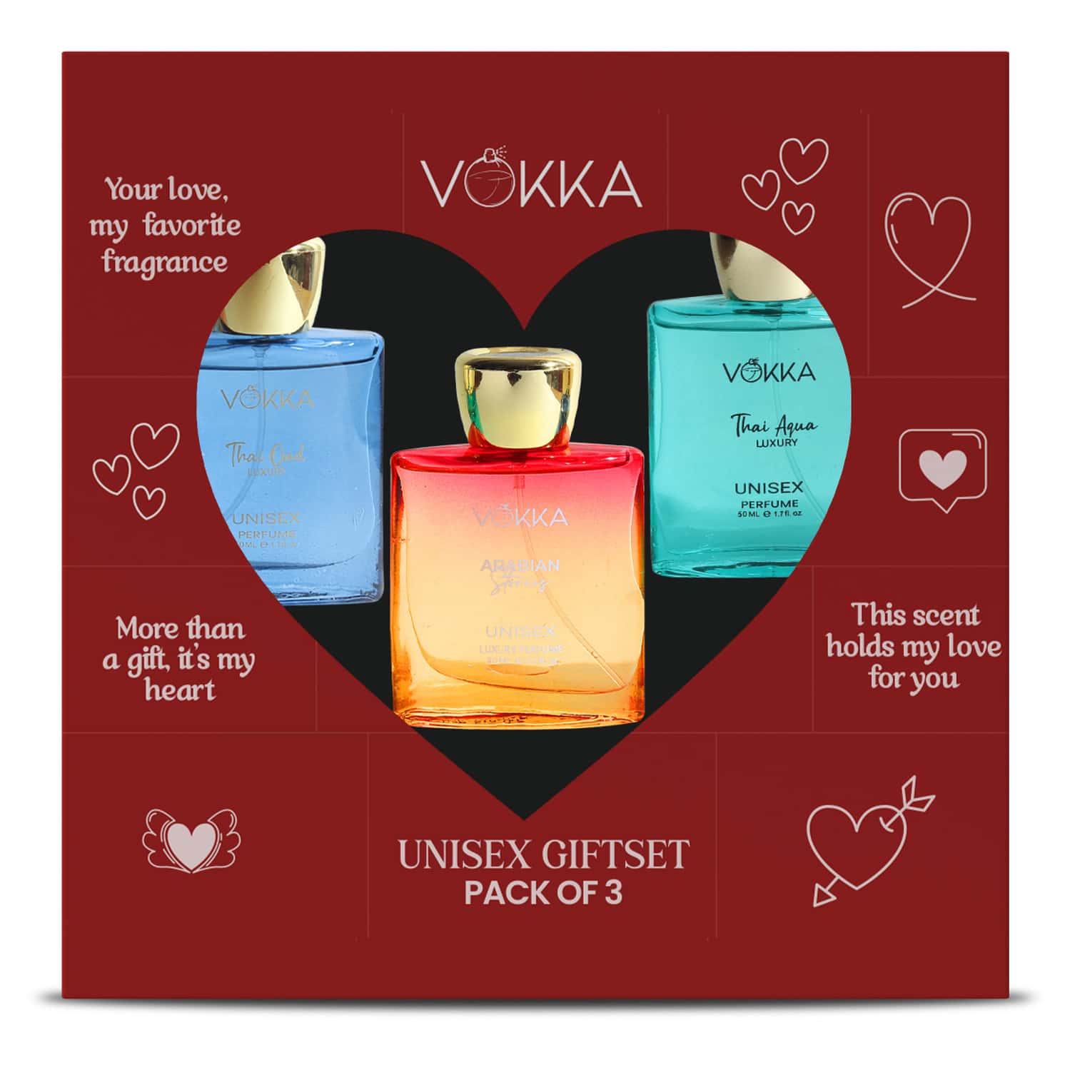 Vokka Gift Of Love 150ml - 3 X 50ml Luxury Long Lasting Perfume Gift Set For Men & Women