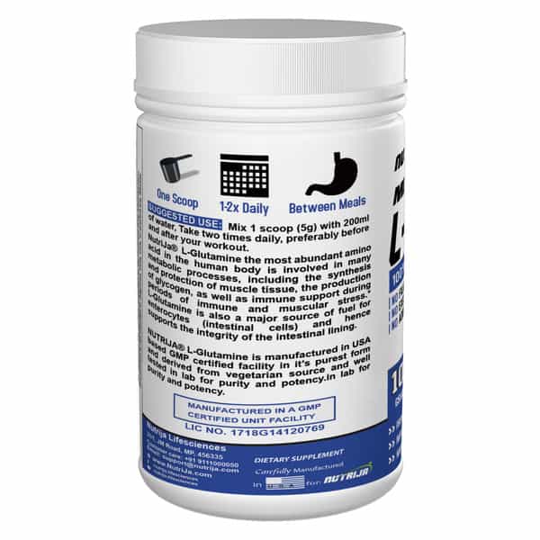 Nutrija Pure L-Glutamine Powder | Amino Acid Supplement | 5G Per Serving - 100Grams