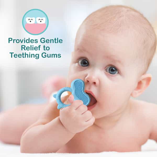 Luvlap Silicone Baby Teether With Bristles Teething Toy For Infants & Babies Blue