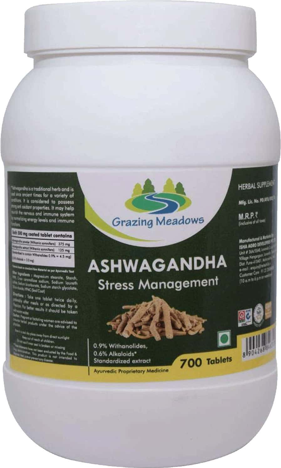 Grazing Meadows Ashwagandha Tablets Natural Ashwagandha 700 Tablets (Withania Somnifera)