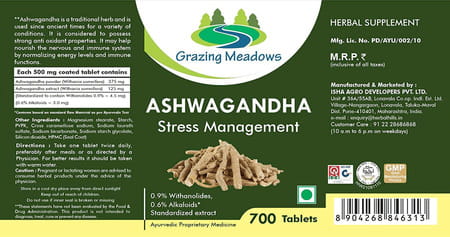 Grazing Meadows Ashwagandha Tablets Natural Ashwagandha 700 Tablets (Withania Somnifera)