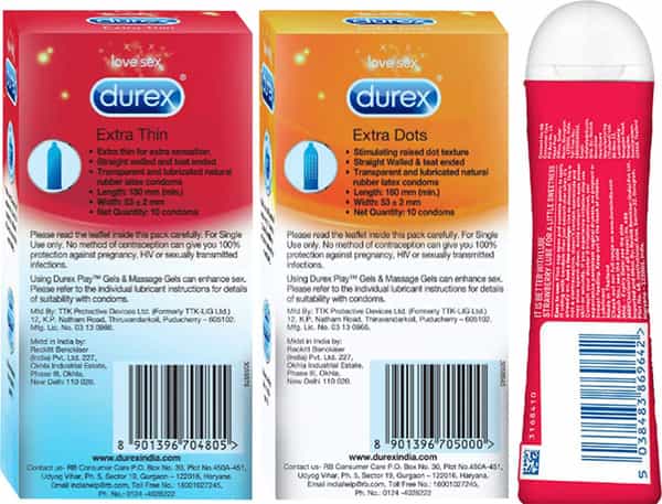 Durex Multipack Condoms Men-20Count Each-Extradotted-Extratime With Durex Strawberry Lube Gel-50Ml