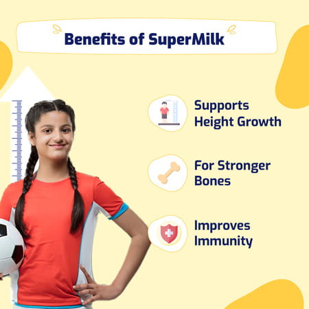 Gritzo Supermilk Height+ Drink Mix For Girls (13+ Yrs) | 400g | Creamy Vanilla