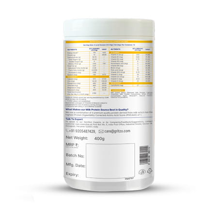 Gritzo Supermilk Growth+ (Formerly Height+) Unsweetened (13+Y Boys) (Creamy Vanilla | 400g)