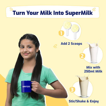 Gritzo Supermilk Height+ Drink Mix For Girls (13+ Yrs) | 400g | Creamy Vanilla
