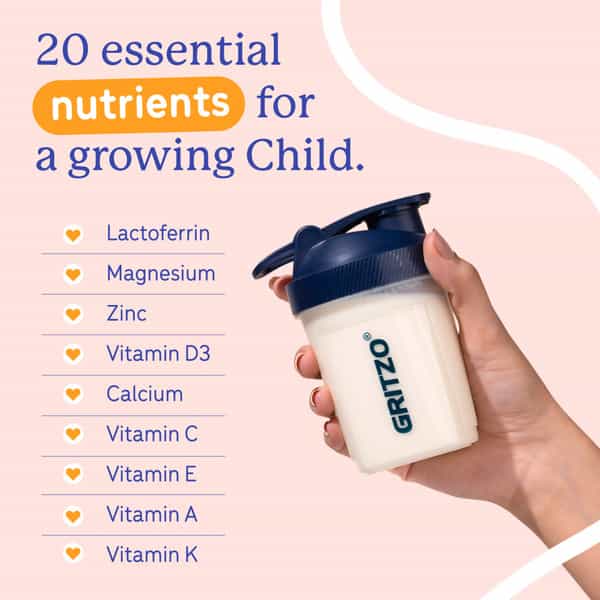 Gritzo Supermilk Growth+ Unsweetened Drink Mix (13+Y Boys) | 13G Powder (Creamy Vanilla | 400G)