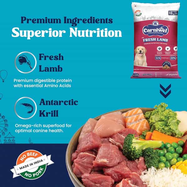 Carniwel Fresh Lamb Puppy Dry Dog Food 10 Kg | Natural Ingredients For Healthy Skin & Coat