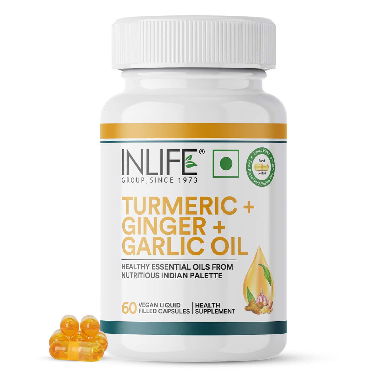 Inlife Turmeric Oil Ginger Oil Garlic Oil Capsule Heart Health Supplement Men Women-60 Veg Capsules