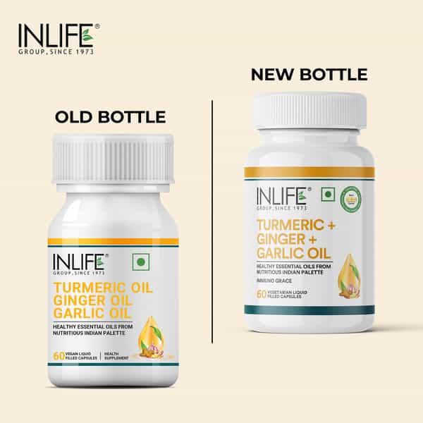 Inlife Turmeric Oil Ginger Oil Garlic Oil Capsule Heart Health Supplement Men Women-60 Veg Capsules