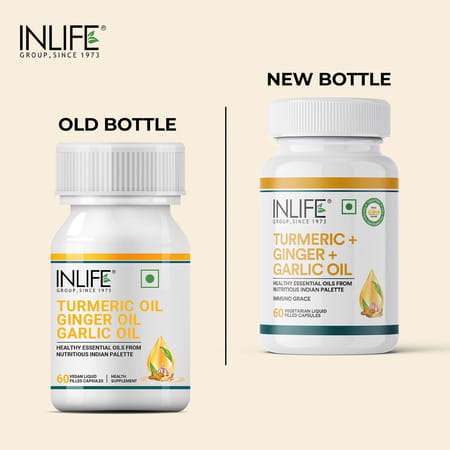 Inlife Turmeric Oil Ginger Oil Garlic Oil Capsule Heart Health Supplement Men Women-60 Veg Capsules