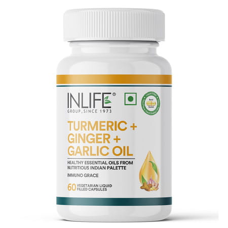 Inlife Turmeric Oil Ginger Oil Garlic Oil Capsule Heart Health Supplement Men Women-60 Veg Capsules
