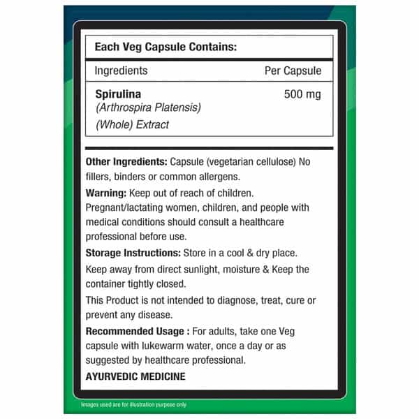 Nourishvitals Spirulina Pure Herbs 500 Mg Spirulina Extract Naturally Vitamins Rich 60 Veg Capsules