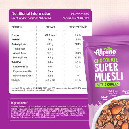 Alpino Protein-Rich Super Muesli Chocolate Pouch 400 Gm