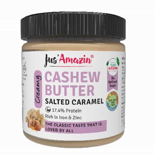 Jus Amazin Creamy Cashew Butter Salted Caramel -200G|Clean Nutrition|75% Cashewnut| No Refined Sugar