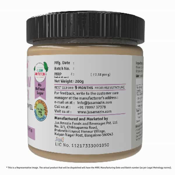 Jus Amazin Creamy Cashew Butter Salted Caramel -200G|Clean Nutrition|75% Cashewnut| No Refined Sugar