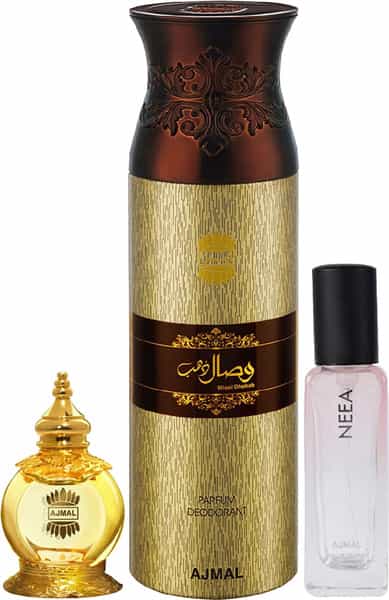 Ajmal Mukhallat Al Wafa Cp 12Ml & Wisal Dhahab Deo Of 200Ml & Neea Edp Of 20Ml Pack Of 3