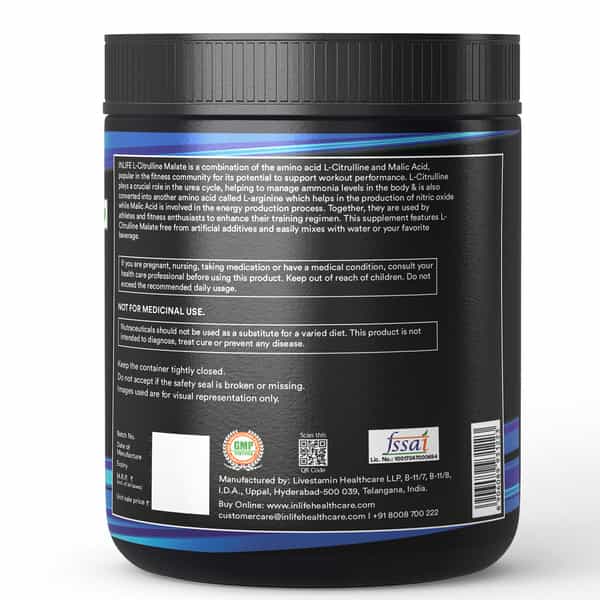 Inlife Micronized Citrulline Malate Powder 2:1 Supplement 200 Grams Unflavoured