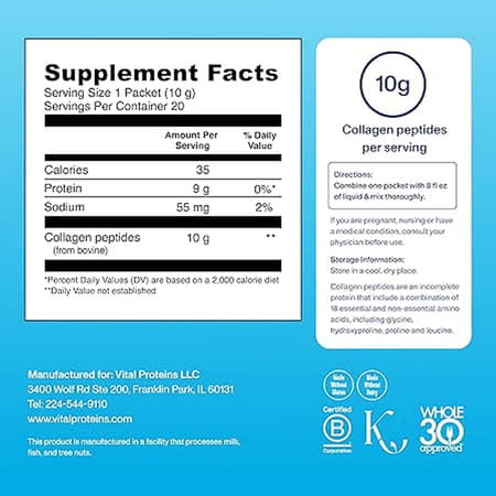 Vital Proteins Collagen Peptides Unflavored - 20 Packets