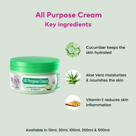Rosa All Purpose Cream With Cucumber & Vitamin E I Moisturizing | Reduce Dryness I Pack 1- 500ml