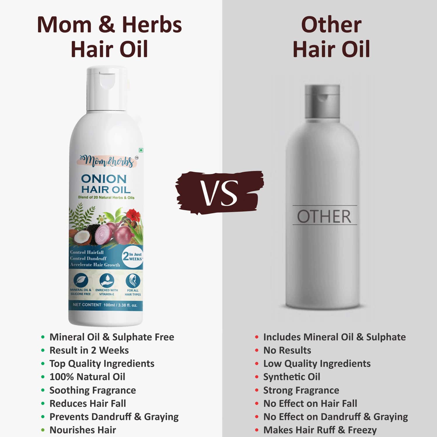 Buy MOM&HERBS ONION OIL WITH 20 NATURAL OIL BLEND FOR HAIR