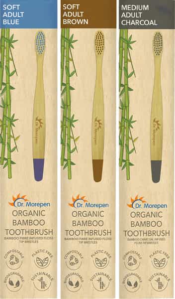 Dr. Morepen Organic Bamboo Toothbrush For Adults - Blue Brown & Charcoal - 3'S