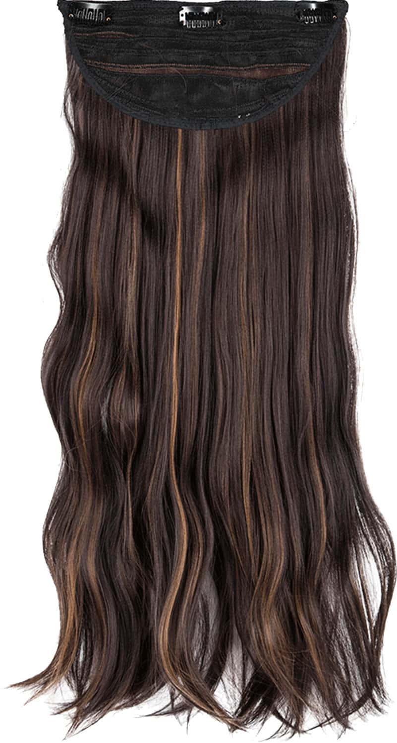 Streak Street Clip-In 24'' Crimped Dark Brown Hair Extensions With Golden Highlights