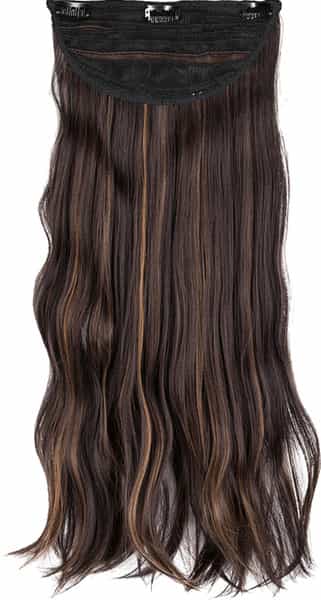 Streak Street Clip-In 24'' Crimped Dark Brown Hair Extensions With Golden Highlights