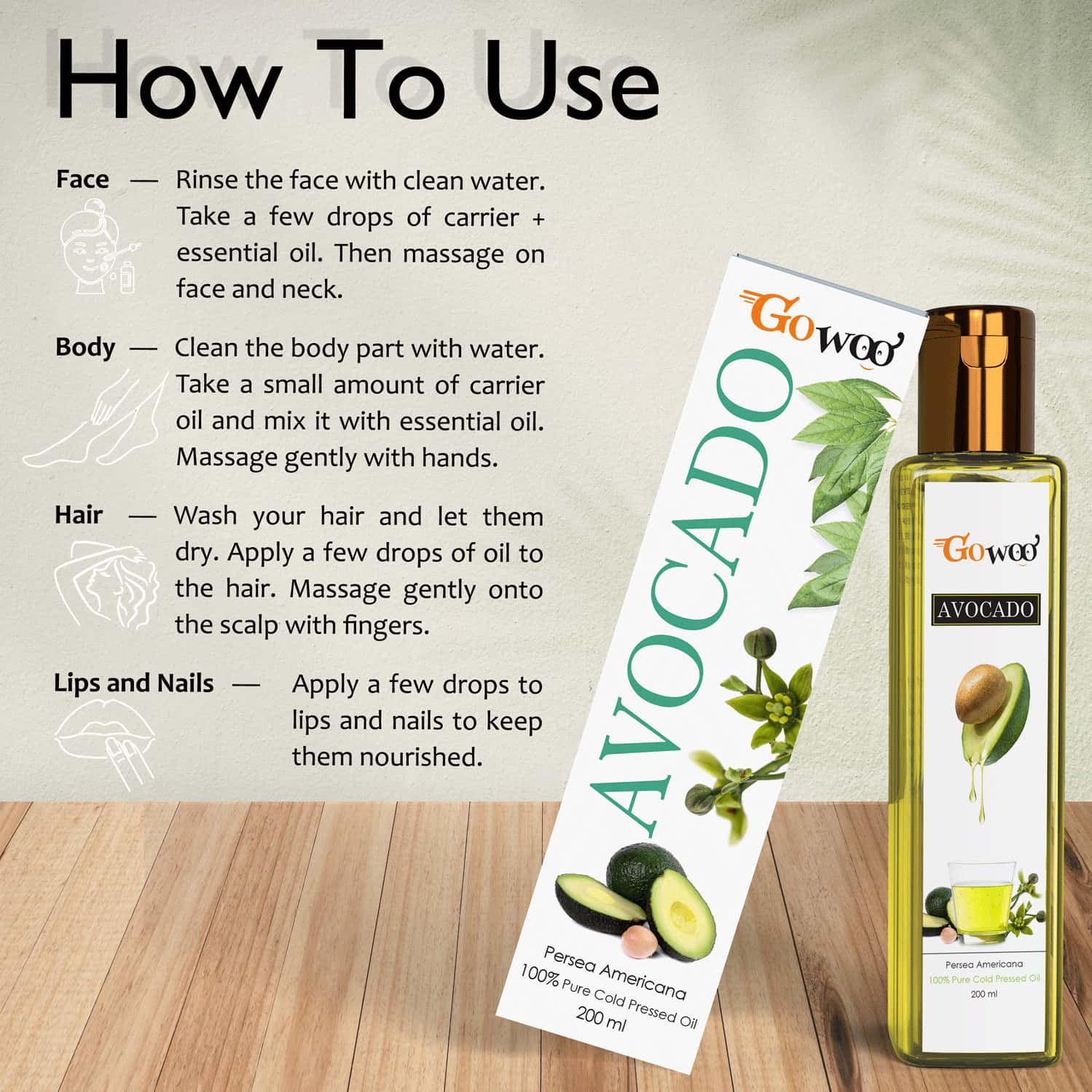 Buy GO WOO 100 PURE COLD PRESSED AVOCADO CARRIER OIL Online & Get Upto