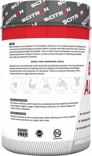 Scitron Beta Alanine (100 Servings | 2.5G Beta Alanine | 0 Fillers | No Added Sweetner) - 250G