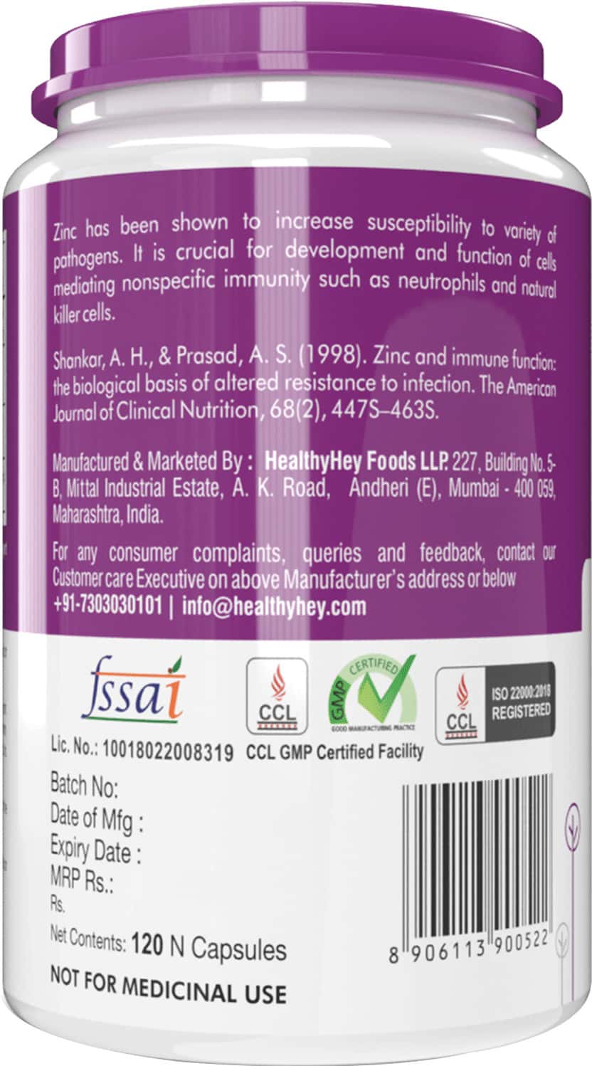 Buy HEALTHYHEY NUTRITION ZINC CITRATE SUPPORTS IMMUNITY 120 VEG