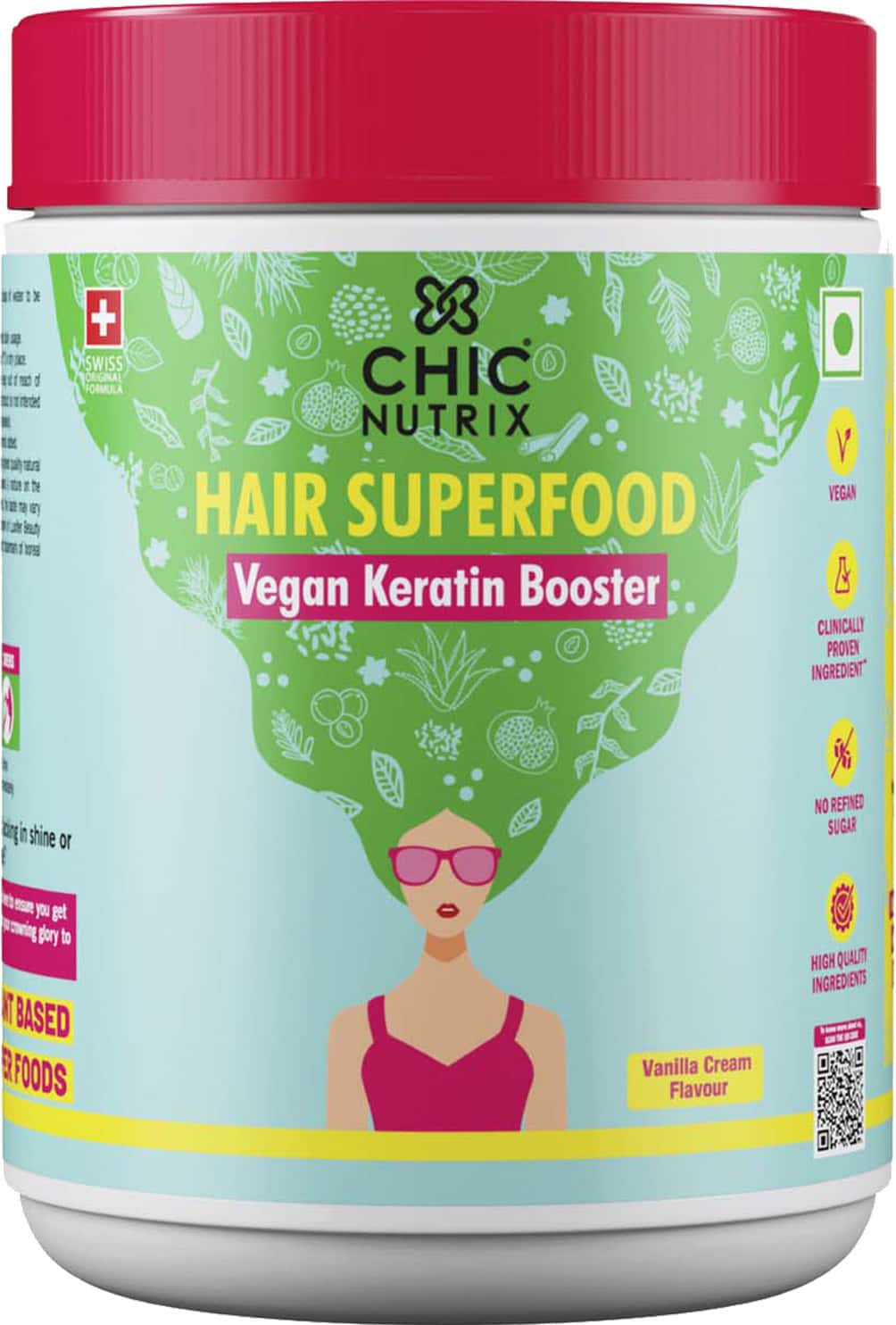 Chicnutrix Hair Superfood Vegan Keratin Booster-30 Scoops 300g Jar -Vanila Cream
