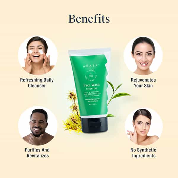 Arata Natural Purifying Face Wash With Matcha Green Tea Aloe Vera & Witch Hazel (150 Ml)