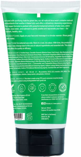 Arata Natural Purifying Face Wash With Matcha Green Tea Aloe Vera & Witch Hazel (150 Ml)