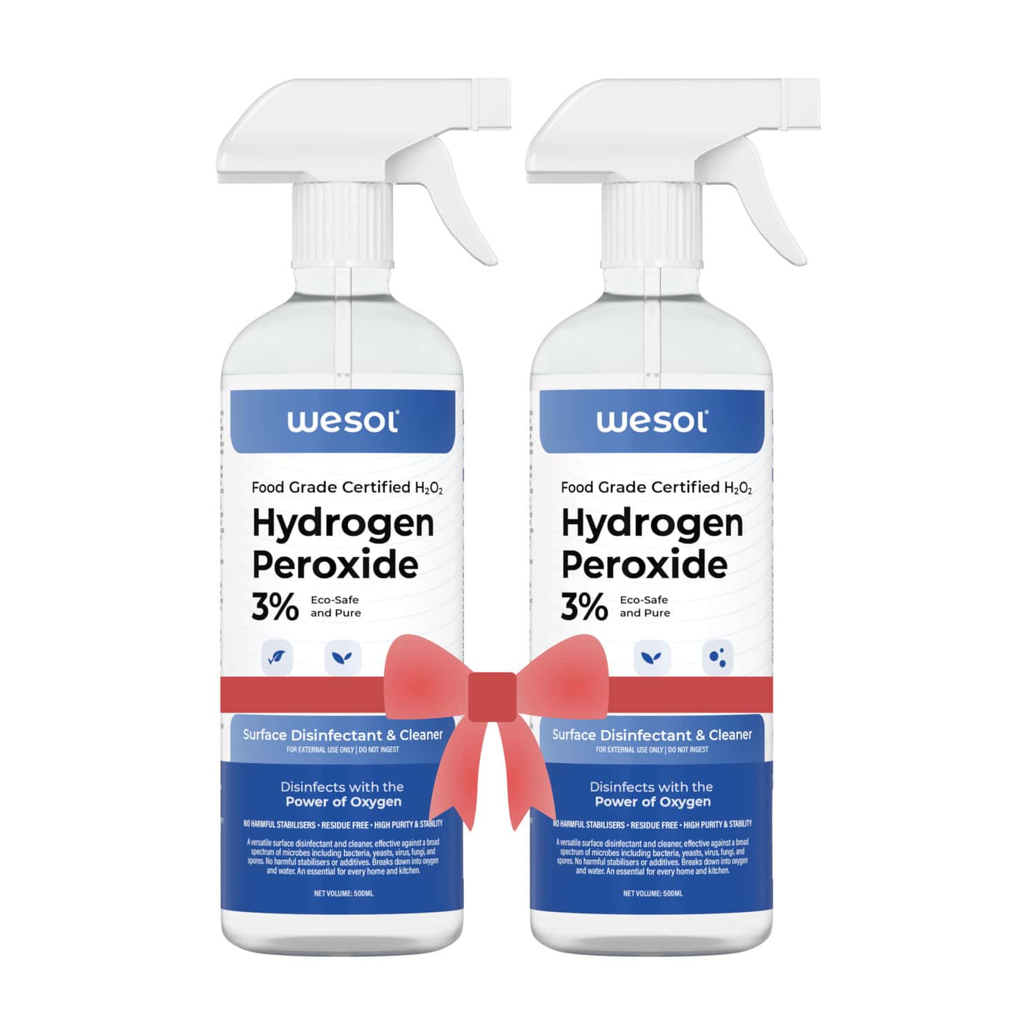 Wesol Food Grade Hydrogen Peroxide 3% Surface Sanitizer & Disinfectant Spray 500 Ml Pack Of 2
