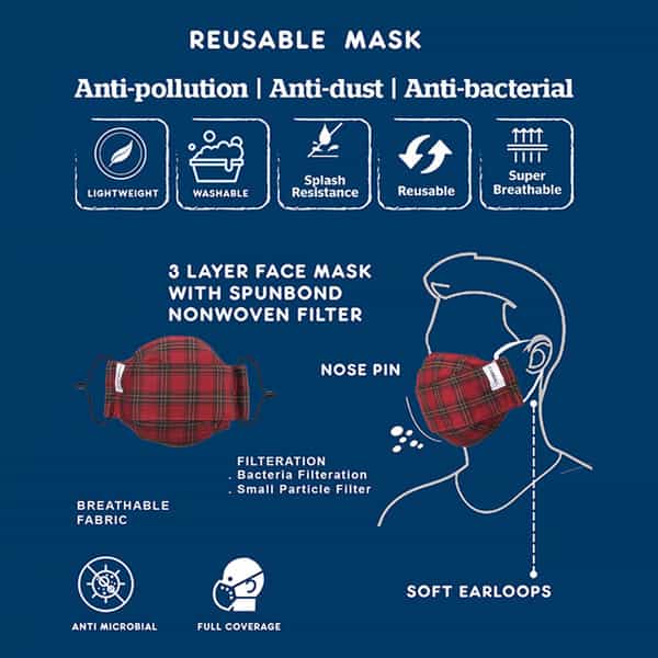 Carriall Adult Unisex 3 Layer Reusable Washable Cotton Mask (Camsl052) Pack Of 3