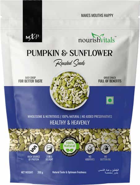 Nourishvitals Healthy Munching Pumpkin And Sunflower Roasted Seeds + Chia Raw Seeds (200Gm Each)