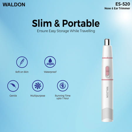 Waldon Es-520 Cordless Nose Trimmer Unisex Suitable Ear And Eyebrow|Stainless Steel Washable Blade