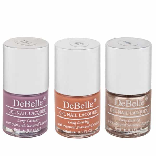 Debelle Gel Nail Polish Combo Gift Set Of 3 Mauve Orchid [Rose Gold Glitter] 24 Ml (8 Ml Each)