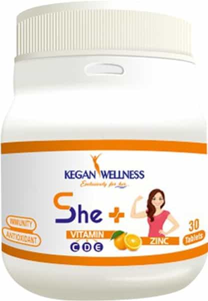 Kegan Wellness She+ (Vitamin C + D + E + Zinc) Chewable Multi-Vitamin Tablets Bottle Of 30