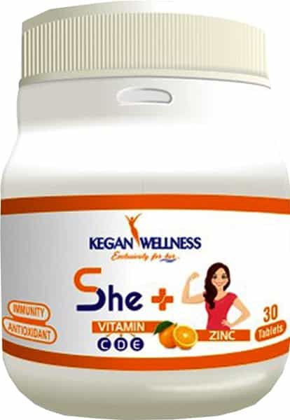 Kegan Wellness She+ (Vitamin C + D + E + Zinc) Chewable Multi-Vitamin Tablets Bottle Of 30