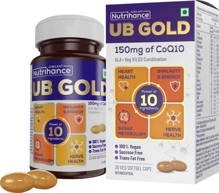 Nutrihance Ub Gold Coenzyme Q10 150mg Supplement (30 Veg Softgels) Boost Cellular Energy & Immunity