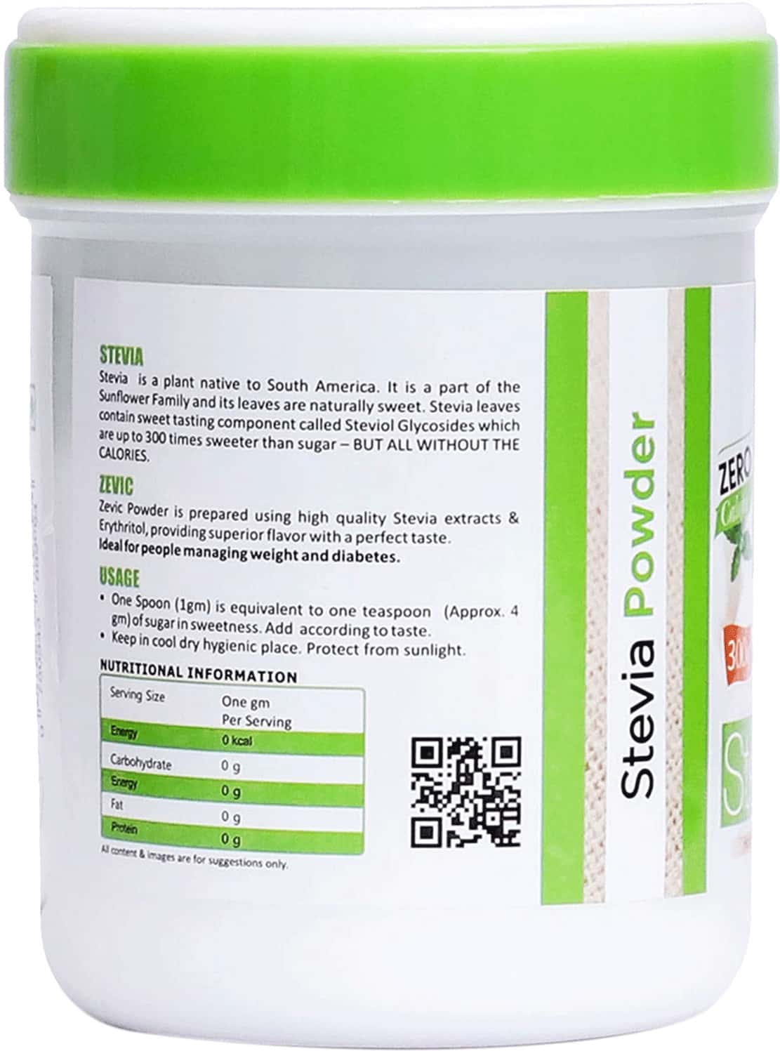 Buy ZEVIC STEVIA POWDER SUGAR FREE ZERO CALORIE 300 GM JAR Online
