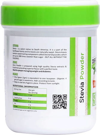 Zevic Stevia Powder Sugar Free -Zero Calorie - 300 Gm Jar