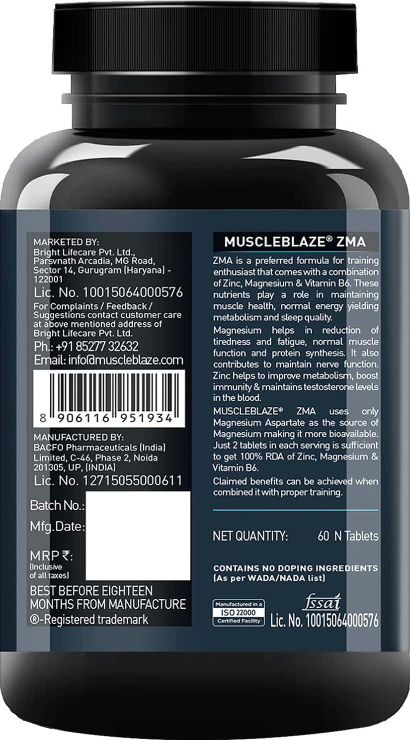 Buy MUSCLEBLAZE ZMA 60 TABLETS Online & Get Upto 60 OFF at PharmEasy