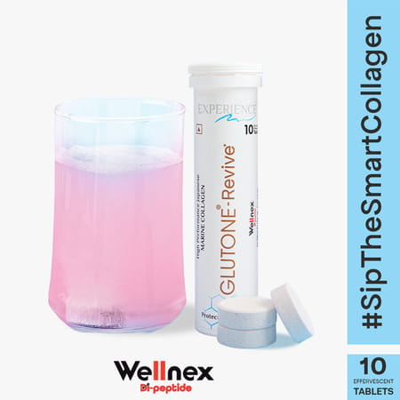 Glutone-Revive Effervescent Collagen Tablets-2500 Mg | For Men & Women | 10 Blueberry Tablets