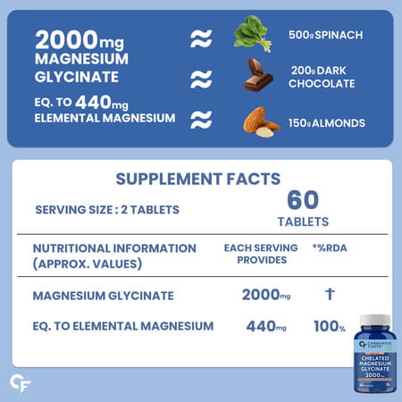 Carbamide Forte Chelated Magnesium Glycinate 2000Mg Supplement - Better Sleep - 60 Tablets