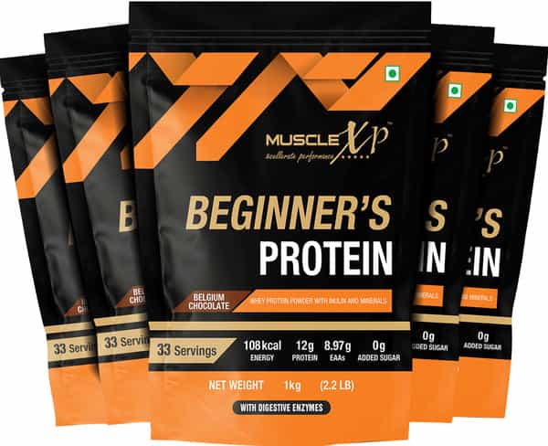 Musclexp Beginner's Protein Belgium Chocolate 1Kg Pouch (2.2 Lb) (Pack Of 5)