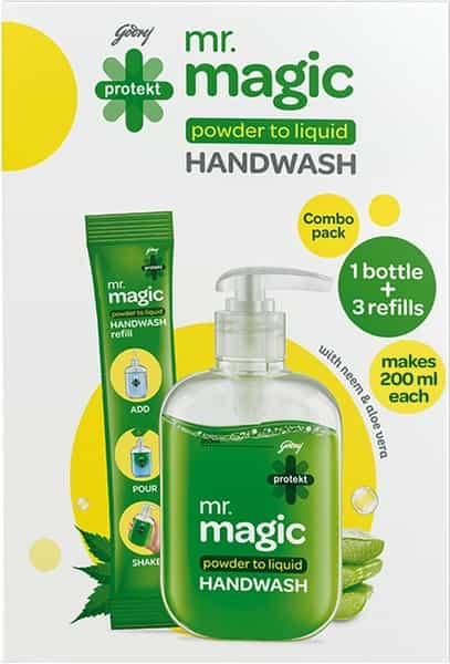 Godrej Protekt Mr Magic Powder To Liquid Handwash - 27G Combo ( Bottle + 3 Refill )